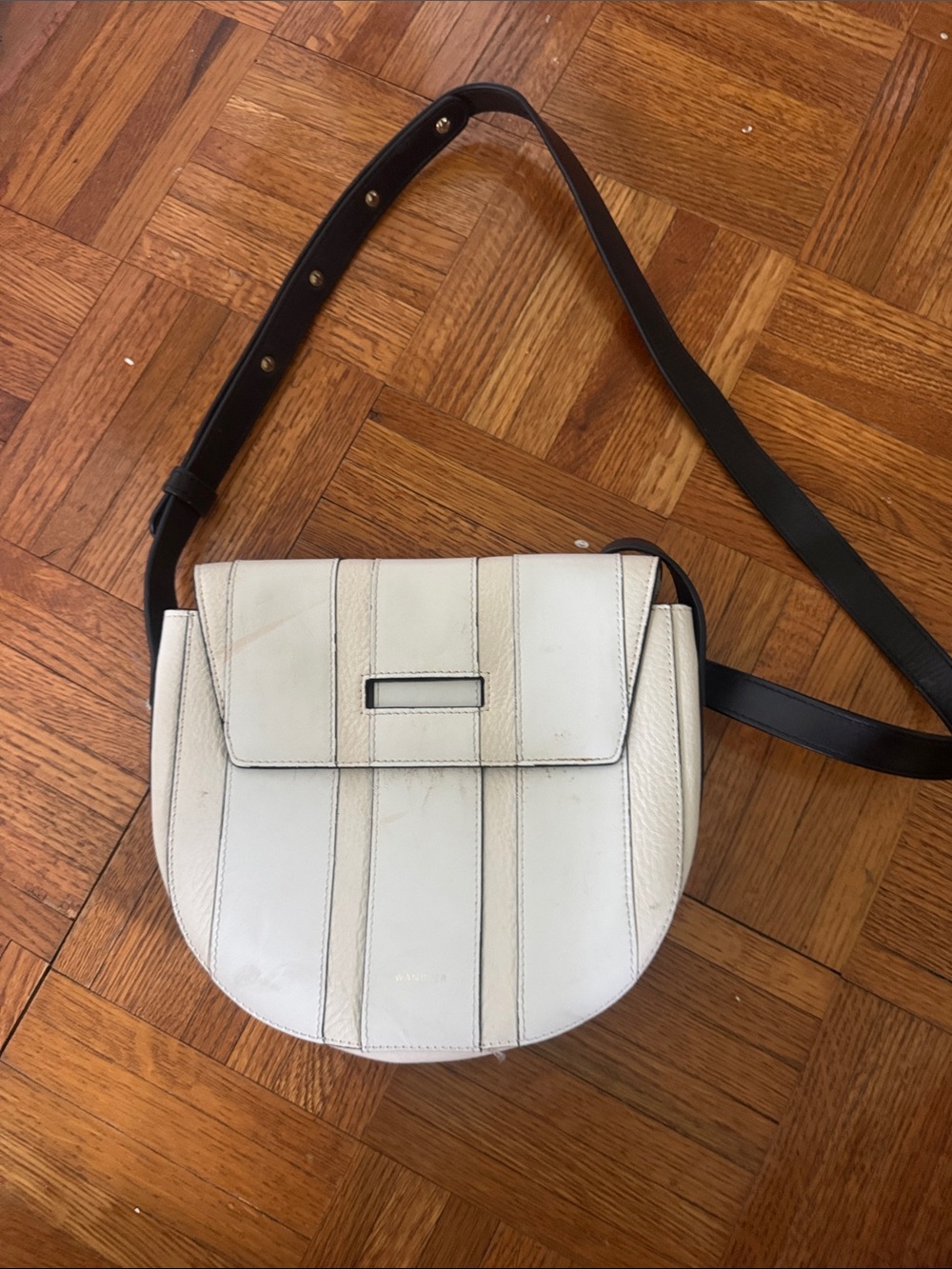 Wandler White Leather Saddle Crossbody with Black Strap